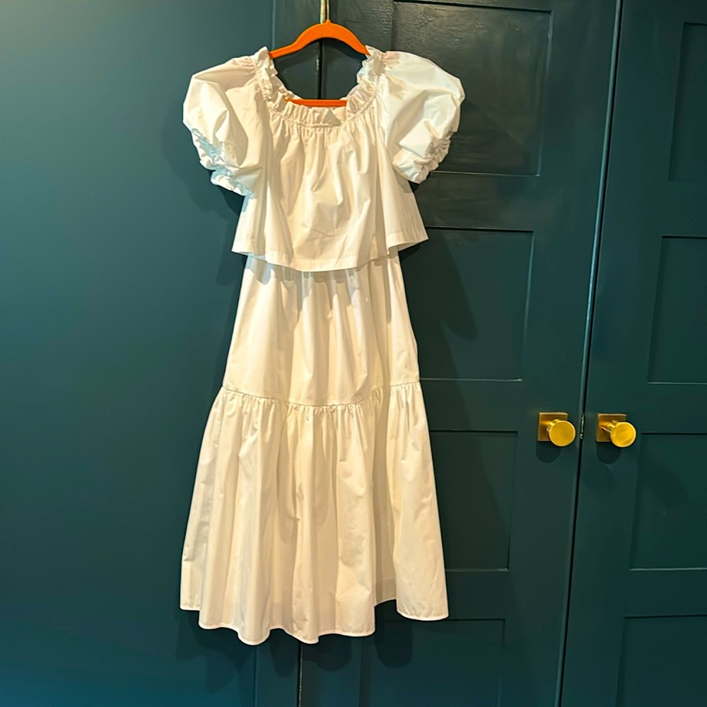 White silk taffeta off the shoulder sundress